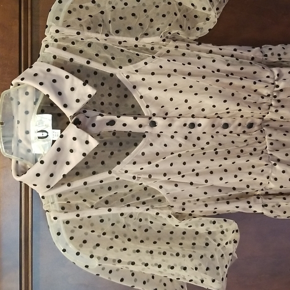 Dotted Darling Mini Dress Blush Pink Black Sz 4 Hole Read Vintage Inspired Retro - Picture 2 of 8